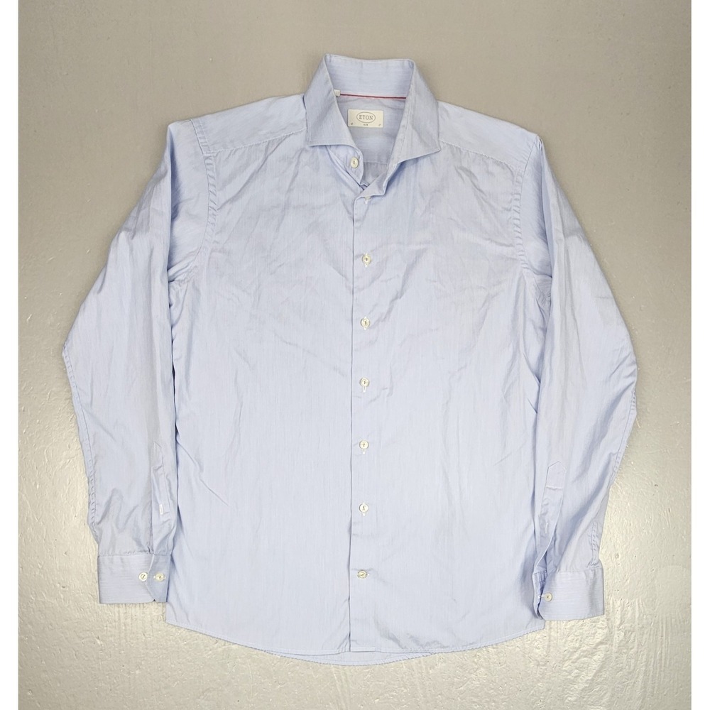 ETON Button Up Dress Shirt Mens 17 - 43 Blue Solid Slim Fit Long Sleeve